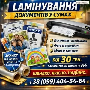 Ламінування документів та фото у Сумах – захист того,  що важливо!