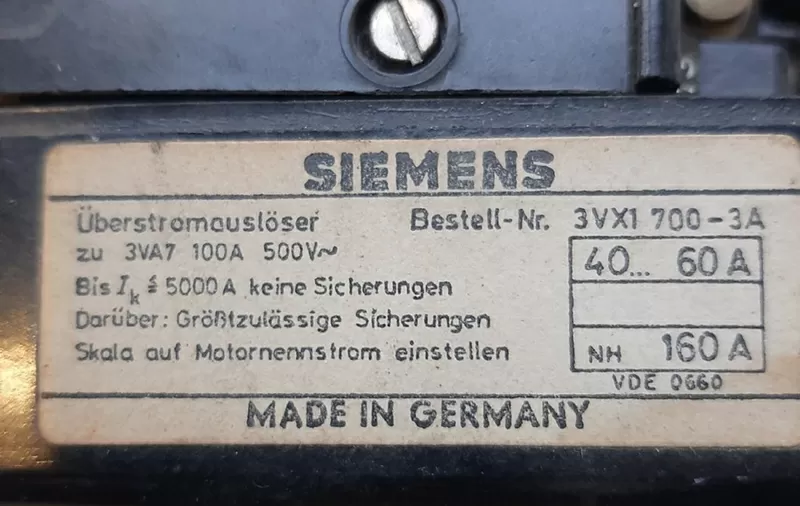 Автомат Siemens Motorschutzschalter 3VA7 100A 500V 2